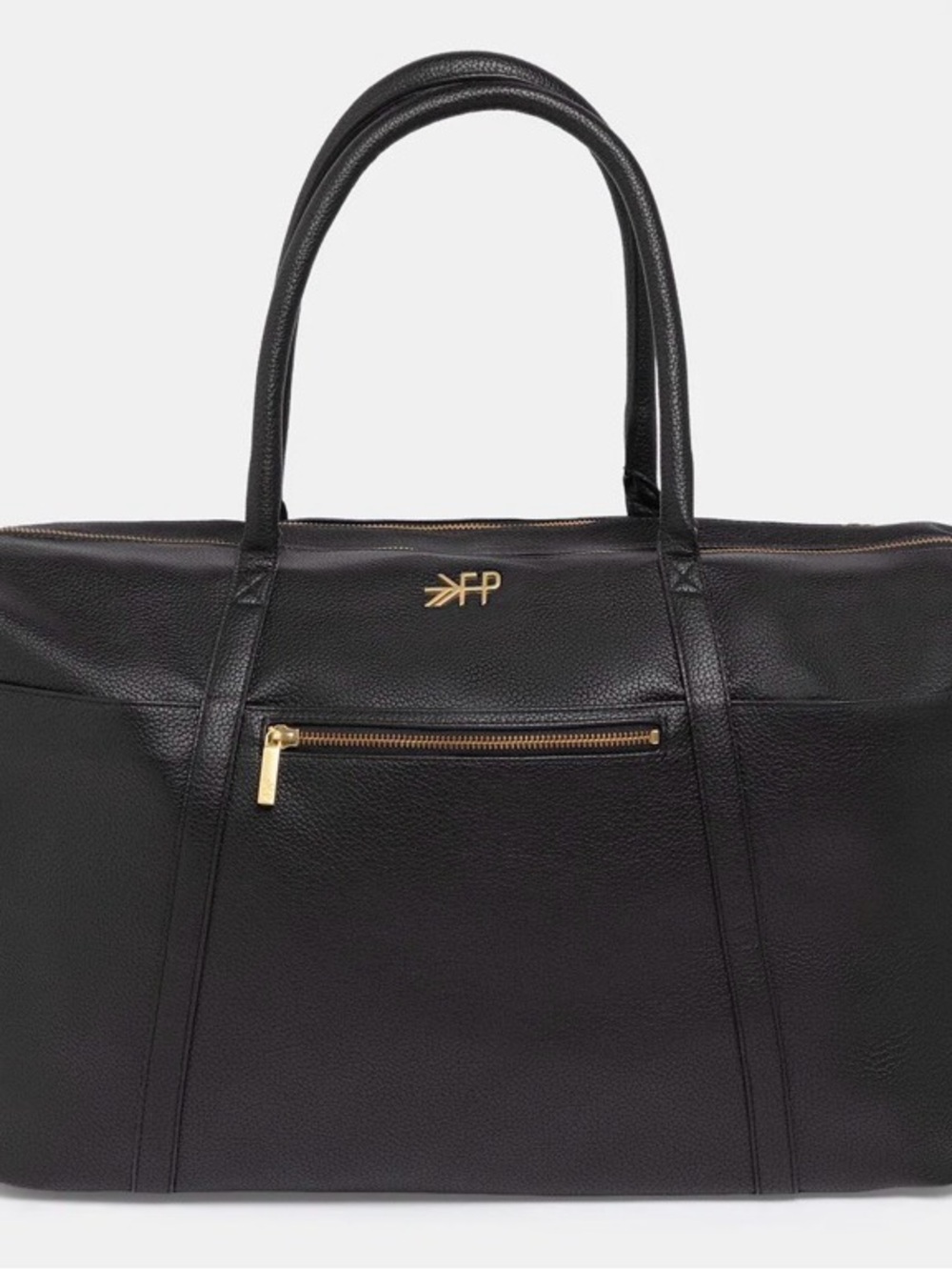 Freshly Picked Black Leather Weekender Bag with Gold Accents